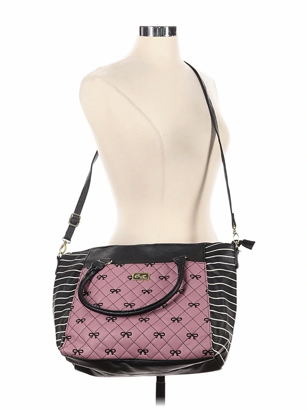 Betsey Johnson Pink and Black Quilted Bow Tote Shoulder Bag
